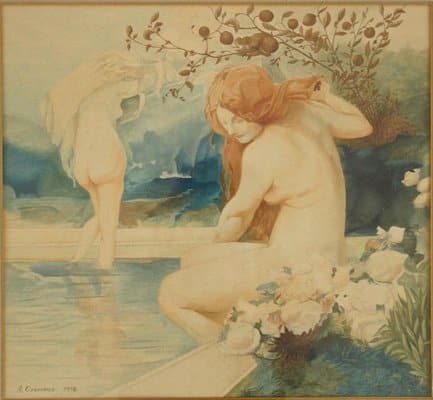 Pamono Art Nouveau Nude Watercolor Paintings by A. Crommen, 1918