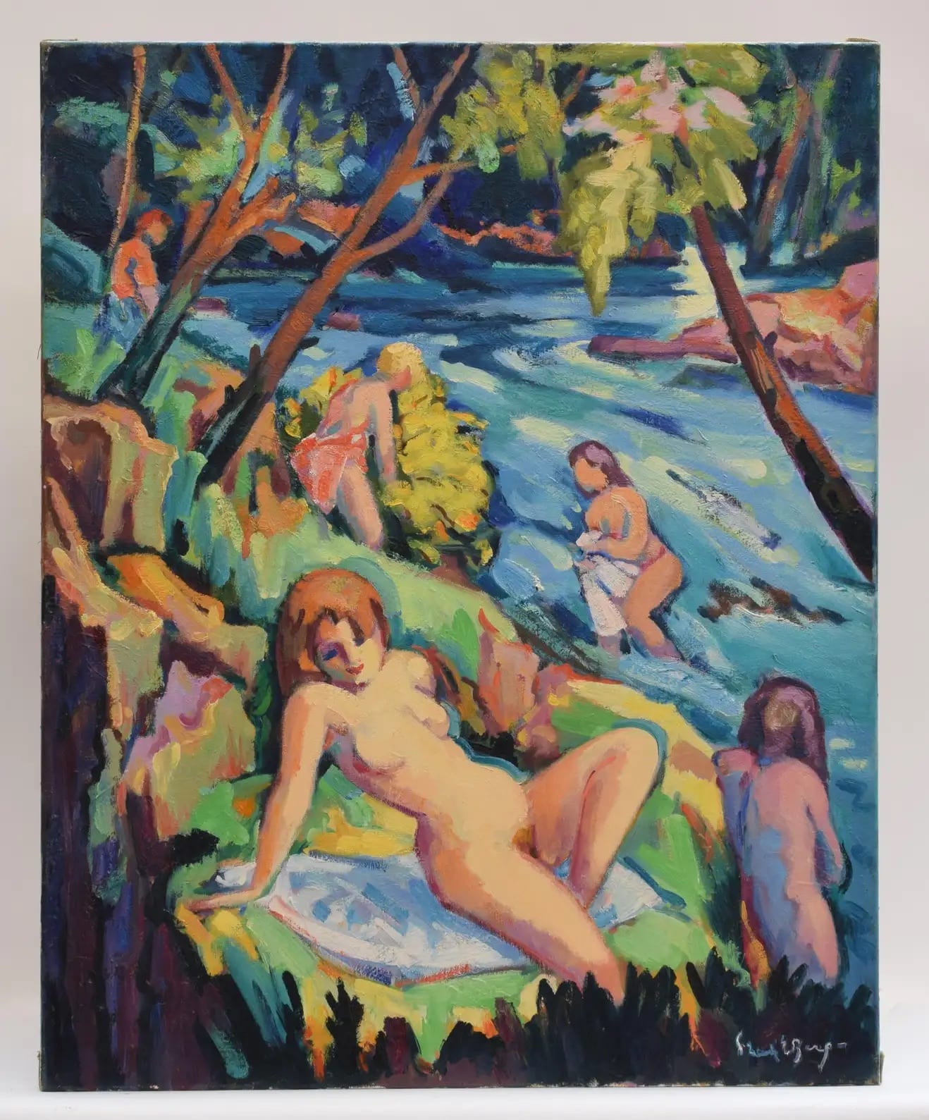 Bathers nearby the river