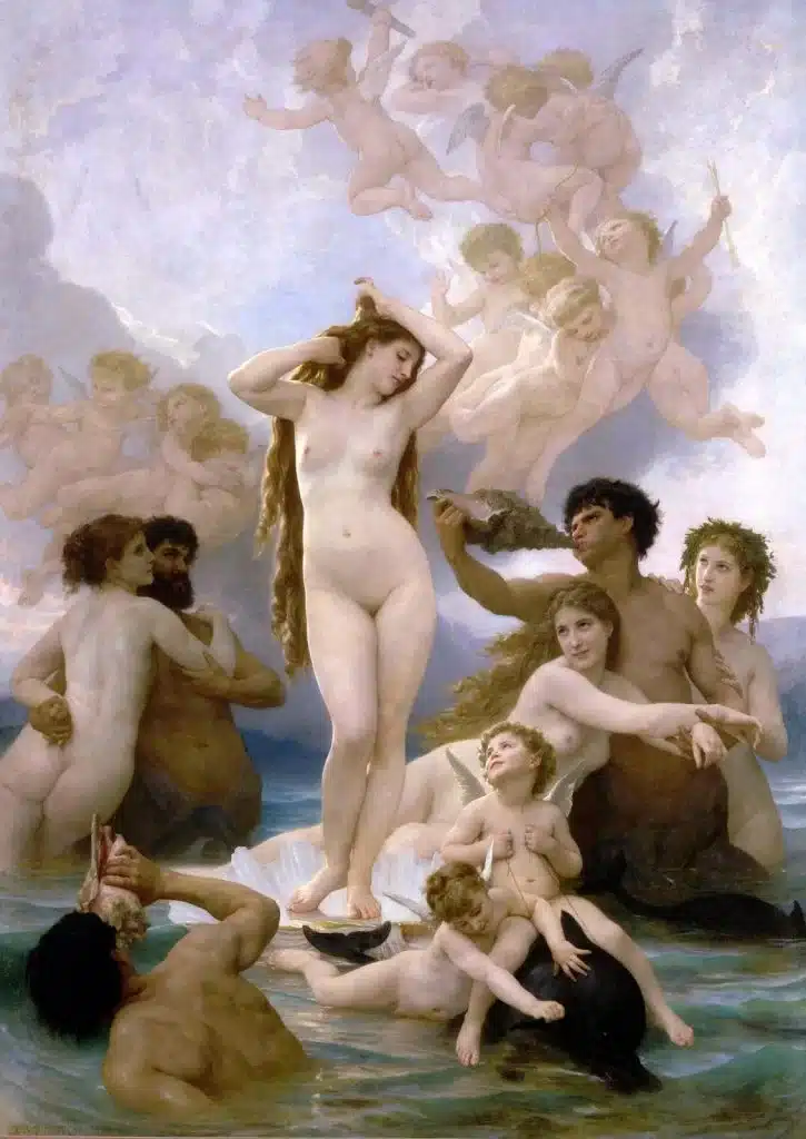 Nude paintings in nature- William-Adolphe Bouguereau, Birth of Venus, ca. 1879, Musée d’Orsay, Paris, France.